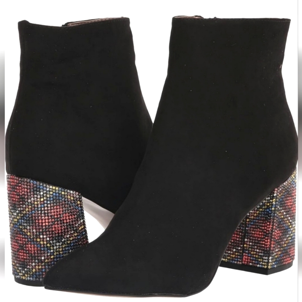 Betsey Johnson the Kassie textile upper black boots rhinetones heel Women's 9.5
